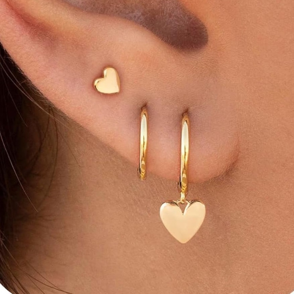 NEW 14K Gold Plated Gold Heart Hoop Earrings